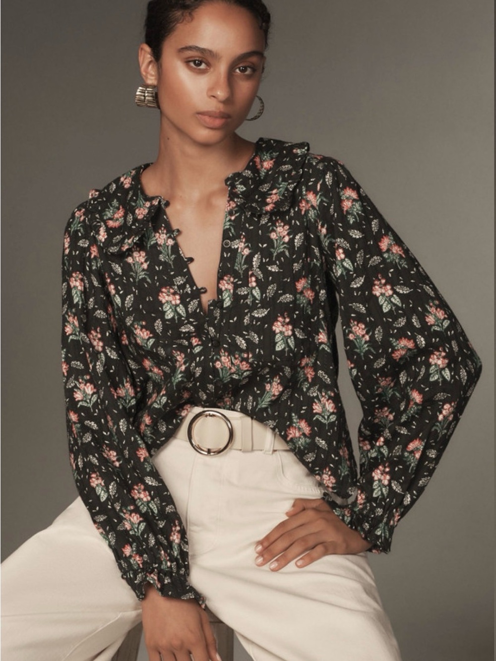 Anthropologie Pilcro Kiera Collared Floral Button Front Blouse Top Size XXS